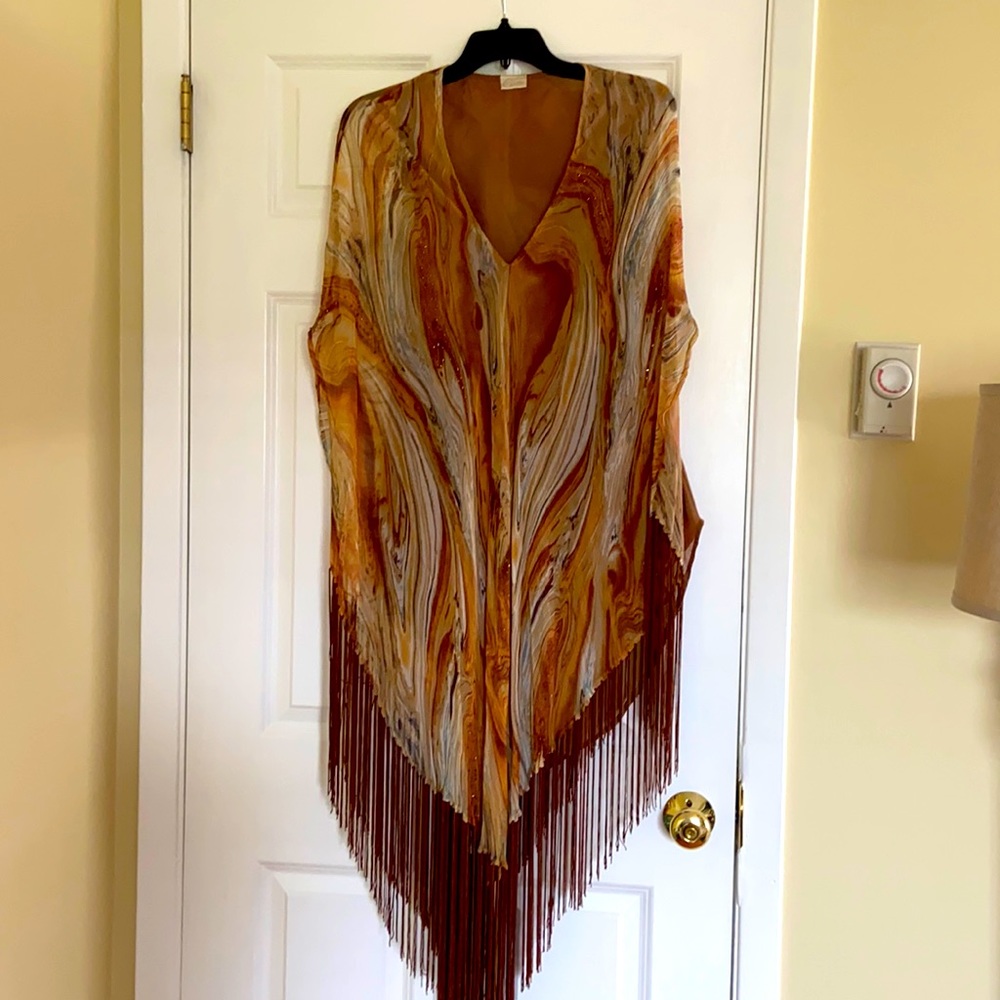 Camilla Kaftan in Caramel Swirl Print and Fringe